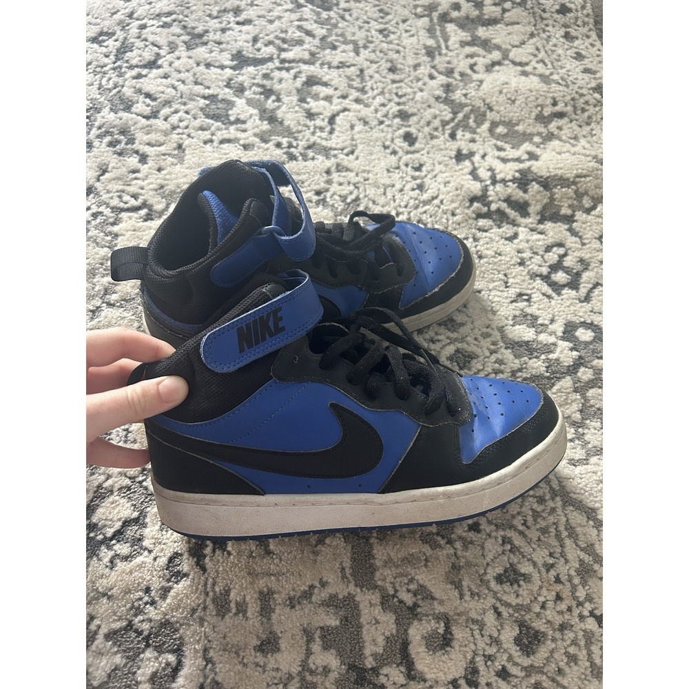 Size 7 (GS) - Nike Court Borough 2 Mid Black Game Royal